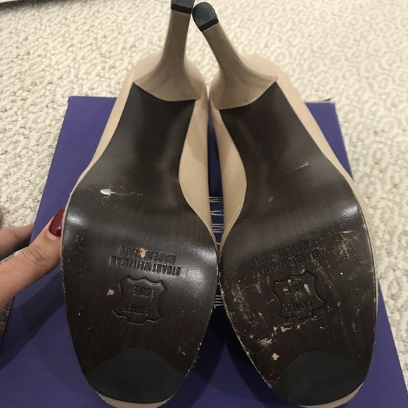 Stuart Weitzman Nude Calf Leather Peeptoe Heels - Picture 3 of 4